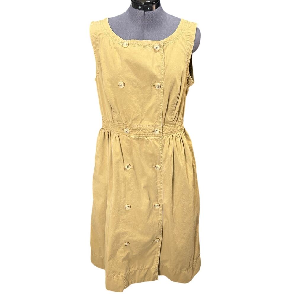 J.Crew Utility Dress Sz 6 Khaki Cotton Stretch Double Breasted Sleeveless Safari